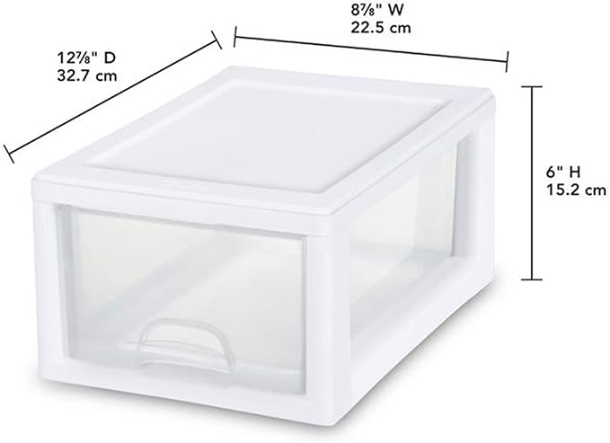 Sterilite 18-Pack 6 Quart Stacking Drawer, Clear Storage Closet Organizer, White Frame - Stackable Modular Plastic Drawers for Clothes, Accessories, Craft Supplies, Shoes or Linens
