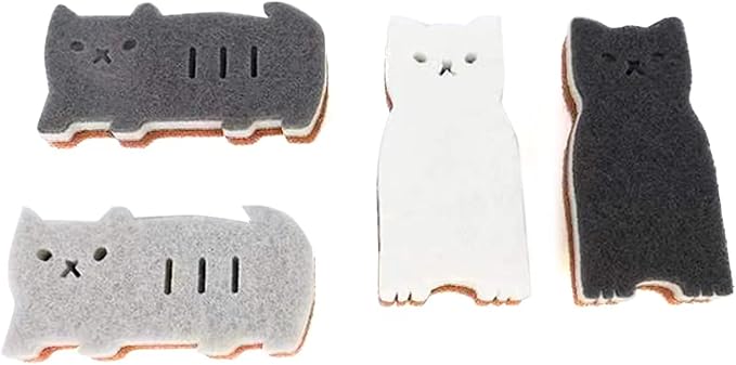 Kitchen Sponges Reusable, Cat Shape Dish Sponge for Washing Dishes, Non Scratch Sponges for Cleaning Dishwashing, Household Scrub Sponge Heavy Duty,4pack