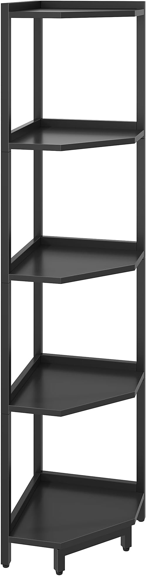 Corner Shelf Stand, Corner Bookshelf, Storage Standing Shelf Unit with Metal Frame, Plant Stand, Bookcase for Living Room, Home Office, Bedroom, 5-Tier Black CS05906B