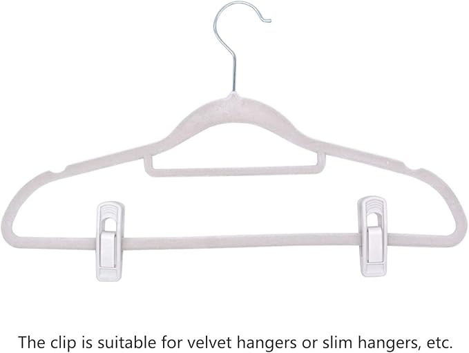 Tinfol 20pc Hanger Clips - White Strong Pinch Grip Clips for Use with Slim-line Clothes Velvet Hangers, Multi-Purpose Finger Clip for Home
