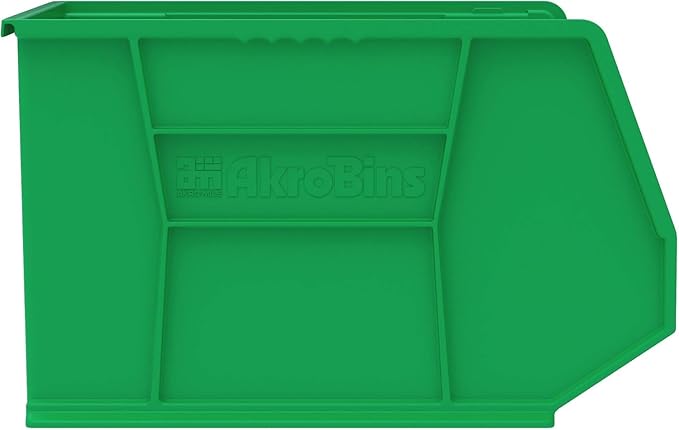 Akro-Mils 30270 AkroBins Plastic Storage Bins, Space-Saving Stackable Bins for Garage, Pantry, Craft Organization, 18-Inch x 16-Inch x 11-Inch, Green, 3-Pack