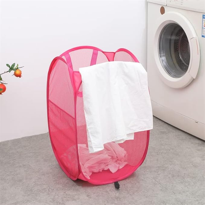 Pop Up Hamper 4Pcs, Mesh Pop Up Laundry Hampers, Foldable Mesh Laundry Hampers, Collapsible Laundry Basket for home college, dorm and apartment (3Black 1Pink)