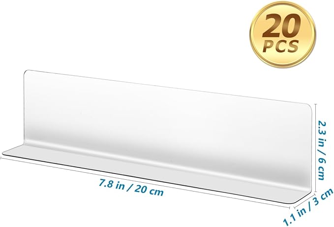 HOMSFOU Shelf Divider Organizer 20pcs Shelf Dividers Clear Plastic Commodity Separator L Shaped Supermarket Organizer for Kitchen Cabinet Bookcase Office Retail Store