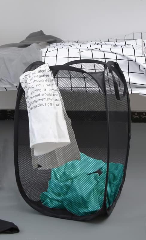 2 Pack Pop Up Laundry Hampers, Collapsible Mesh Laundry Basket, Foldable Clothes Hampers for Bathroom, College Dorm, Travel, Cruise (Black)