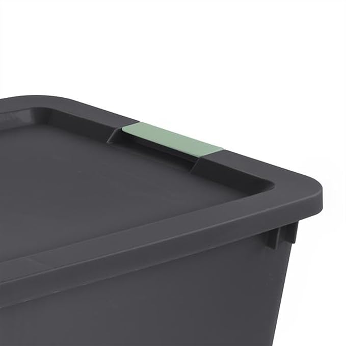 Sterilite 4 Pack 45 Gallon Wheeled Latch Tote, Stackable Plastic Storage Bin, Gray/Green