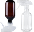 2 Pack 360° Spray Bottles, 10 oz Plastic Small Containers with Adjustable Spray Nozzles, Spray Bottles for Hair, Cleaning Solutions, BBQ and Plants Amber&Clear