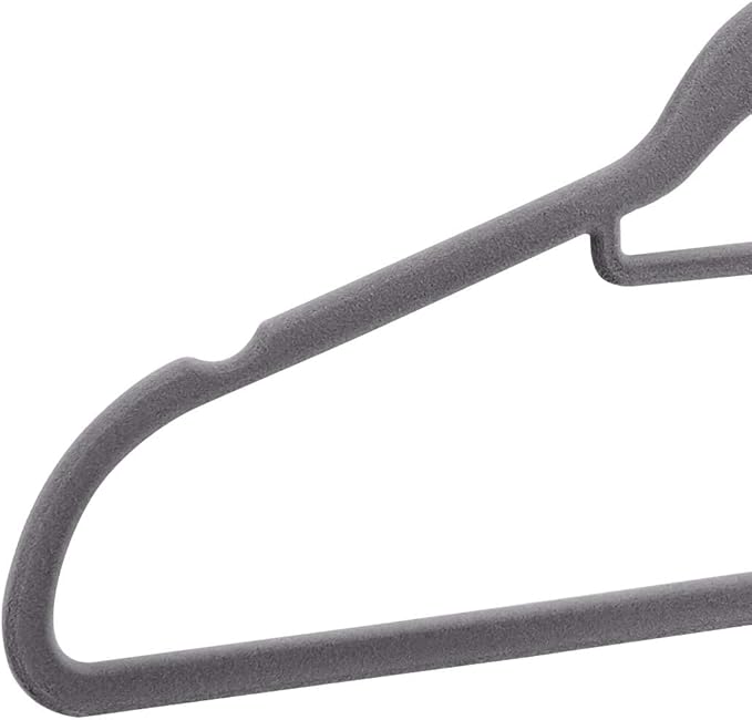Amazon Basics Space Saving Heavy Duty Non-Slip Velvet Suit Hangers with Horizontal Tie Bar, Sturdy for Clothes Organization and Storage, Dark Gray, 50-Pack