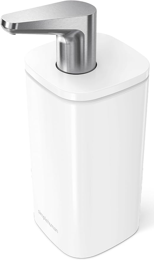 simplehuman 10 oz. Pulse Pump, Liquid Soap Dispenser, Drip Free Hand Soap Pump, White Stainless Steel