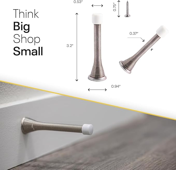 Door Stoppers for Wall – Spring Door Stopper with Rubber Tip – 3-1/4" – Pack of 4 – Doorstop – Ideal for Home, Offices, Schools