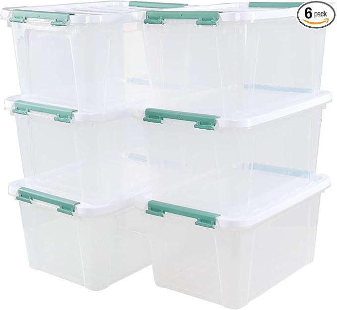 Zerdyne 6-Pack Clear Storage Latch Bins, 20 L Plastic Storage Boxes