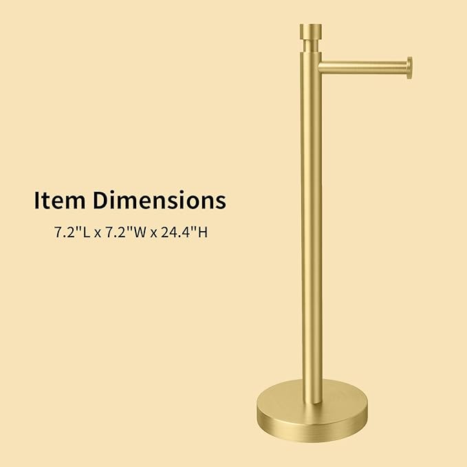 YUMORE Toilet Paper Holder Stand Freestanding, Weighted and Sturdy Stainless Steel Design with Non-Slip Cap, Gold Rustproof Tissue Roll Holder for Modern Bathroom, RV