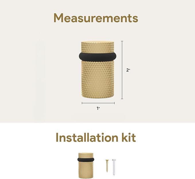 Mega Handles Knurled Floor Door Stopper, Quickly Installed Wall Protector, Wall Protectors from Door Knobs, Floor Door Stop with Mounting Hardware Included - Satin Brass - 2 Inches