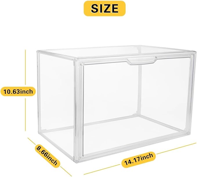 Clear Stackable Plastic Storage Bins with Lid, Dustproof Acrylic Display Case for Collectibles, Large Figures Showcase, Shoe Storage Box, Closet Organizer for Book Cosmetic Purse (L, Count, 1)