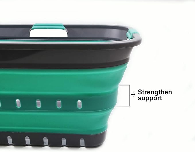 SAMMART 42L (11 gallon) Collapsible Plastic Laundry Basket - Foldable Pop Up Storage Container/Organizer - Portable Basket - Space Saving Hamper/Basket (2, Grey/Turquoise Blue)