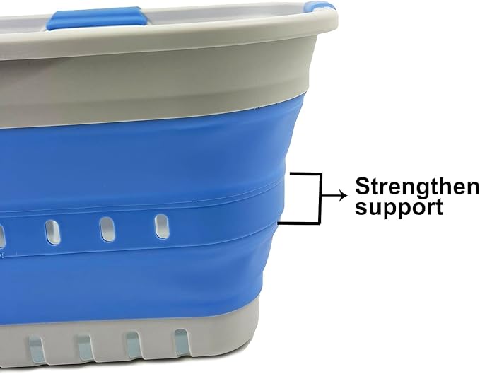 SAMMART Collapsible Plastic Rectangular Laundry Basket - Foldable Pop Up Storage Container/Organizer - Portable Laundry Hamper - Space Saving (Grey/Little Boy Blue, 30L)