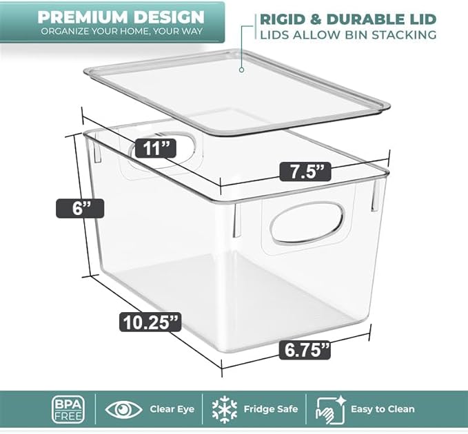 Sorbus Large Clear Plastic Bins with Lids – Stackable Organizer for Toys, Clothes, Medicine, Makeup, Closet, Art Supplies, Bathroom, Shoes – 8 Pack