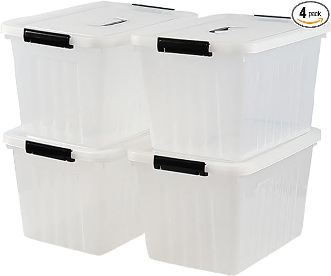 Ewingger 22 L Clear Storage Bin with Handle, Plastic Latching Storage Box Bins, 4-Pack