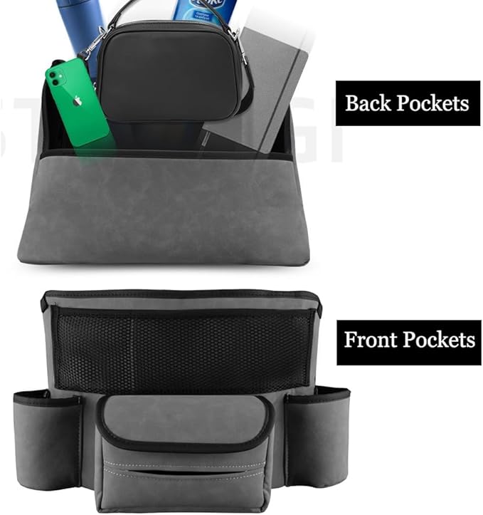Car Organizer, Leather Large Capacity Car Purse Holder Between Seats, Seat Back Net Bag Double-sided Tissue Storage Handbag Holder Car Divider (Black)