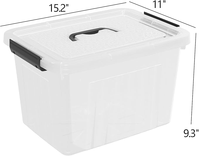 EudokkyNA 4-Pack Latching Box with Handle, 20L Clear Plastic Storage Bins with Lid