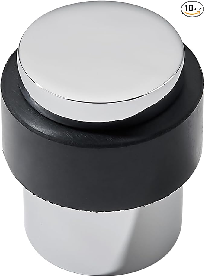 KHTUMEWARE 10 Pack 1-1/2 in Floor Door Stopper,Polished Chrome Door Stop,Wall Protector Commercial Door Bumper Wedge Decorative Cylindrical Install Door stoppers on The Floor