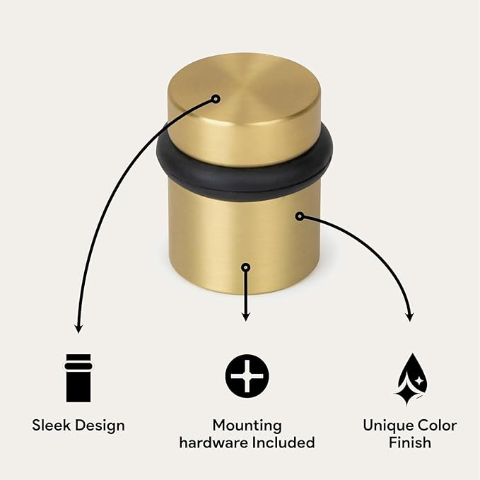 Mega Handles Floor Door Stopper, Quickly Installed Wall Protector, Wall Protectors from Door Knobs, Floor Door Stop with Mounting Hardware Included - Satin Brass - 1.5 Inch