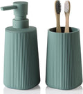Bathroom Accessories 2 Piece Soap Dispenser and Toothbrush Holder Set Striped Green