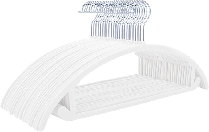 MIZGI Premium Velvet Hangers 50 Pack Heavyduty- Non Slip No Shoulder Bump Suit Hanger - Chrome Hooks,Space Saving Clothes Rounded Shape for Coat,Sweater,Jackets,Pants