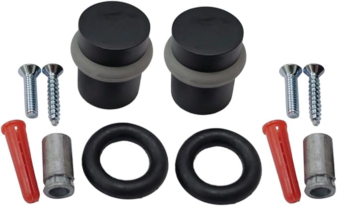 Cylindrical Floor Mount Door Stop, Height 1-1/2", Solid Brass, 2 Pack, Matte Black, Made in Taiwan