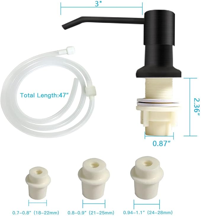 Dish Soap Dispenser for Kitchen Sink, Countertop Sink Soap Dispenser Water Pump with 47” No-Spill Extension Tube Kit Design for Kitchen Bathroom, Easy to Press, No More Refills （Black）