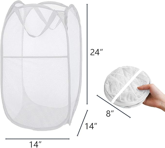 Pop Up Laundry Hamper, Collapsible Mesh Laundry Basket Clothes Hamper for Home Room, Dorm Room, Cruise, White