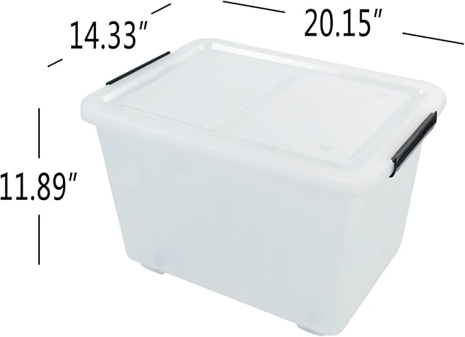 EudokkyNA 4-pack 50 Quarts Storage Boxes with Wheels, Large Clear Plastic Bin Totes with Lid