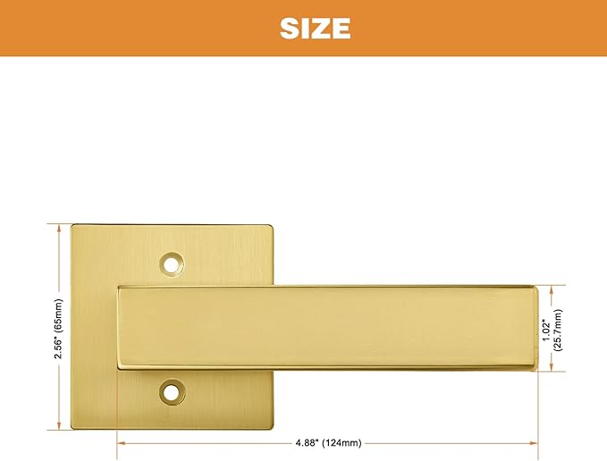 Probrico Brushed Gold Dummy Door Handle Interior Door Levers Square Single Non-Turning Satin Brass Door Handles Hardware for French Door, 4 Pack