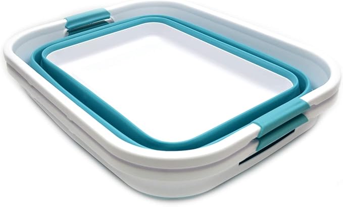 SAMMART Set of 2-41L(10.8 gallon) Collapsible Plastic Laundry Basket-Pop Up Storage Container-Portable Washing Tub-Space Saving Hamper, Water capacity:32L(8.4 gallon) (2 rectangular, Bright Blue)