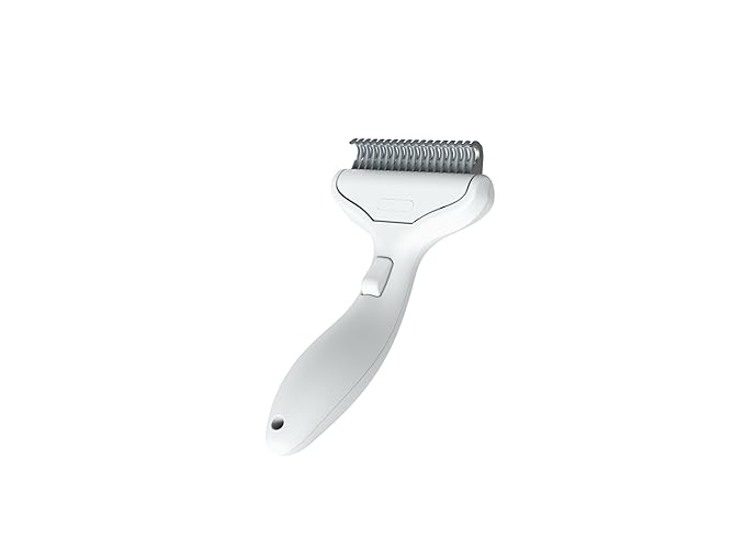Pet Grooming Combo Tool for Cats and Dogs, Deshedding and Dematting Rake with Metal Comb forDetangling Long, Matted Fur (White)