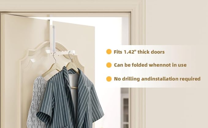 ZMBESUP Over The Door Hanger Folding Clothes Drying Rack, Folding Hanging Coat Rack for Indoor Laundry Room Compact Small Space Foldable Portable Clothing Hanger Hook Collapsible- 4 Pack (White)