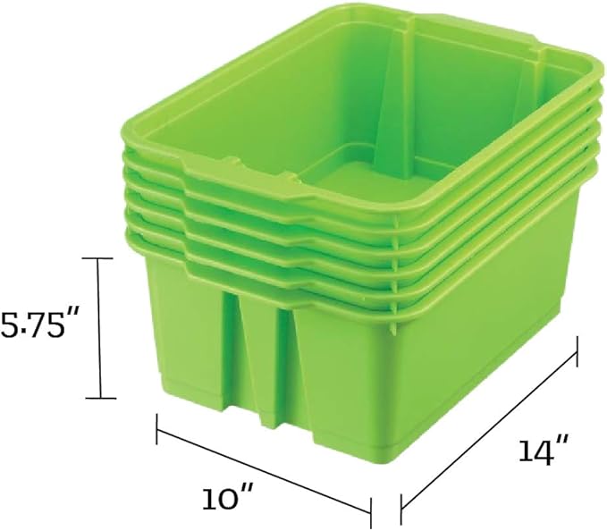 Really Good Stuff-160074GRN Stackable Plastic Book and Organizer Bins for Classroom or Home Use – Sturdy, Colored Plastic Baskets (Set of 12)