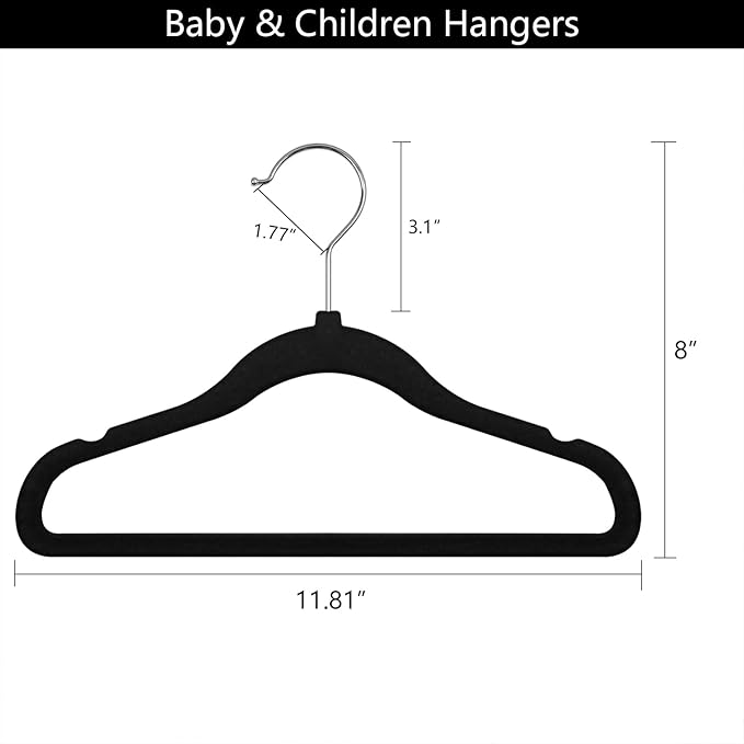 GoodtoU Kids Velvet Hangers Baby Hangers Black Infant Hanger for Closet Non Slip Children Hanger
