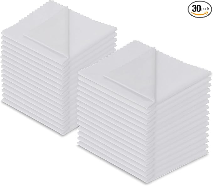 Microfiber Cleaning Cloth, 30 Pack - 200+ GSM Heavyweight Lint-Free Streak & Scratch-Free Cloths for Eyeglasses, Glasses, Screens, Camera Lens - 7x6 Inch Premium White, Bulk, Reusable