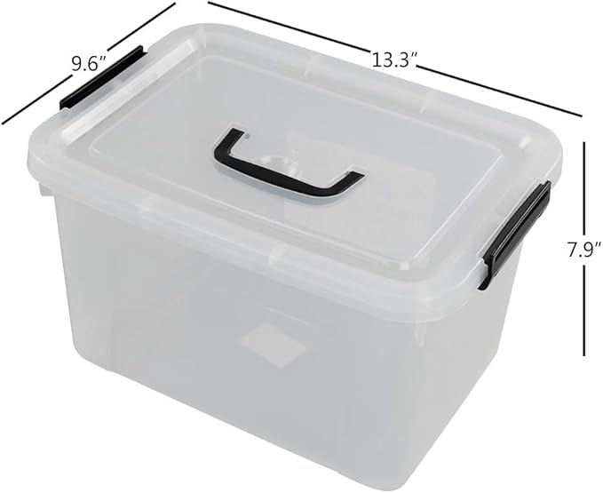 Begale 10.5 Quart Plastic Medium Storage Container, Clear Latch Bin with Handle and Lid, 4-Pack