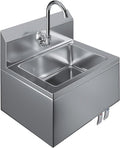 Stainless Steel Wall Mount Hand Sink with Gooseneck Faucet, Knee Pedals & Side Splash | 17" x 15" Commercial Basin for Kitchen or Janitorial Use, NSF (17" x 15" with Knee Pedals)