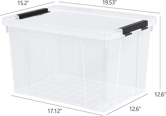 Aninhao 50 Quart Clear Latching Storage Box Bins, 4 Packs, Large Plastic Storage Boxes with Wheels