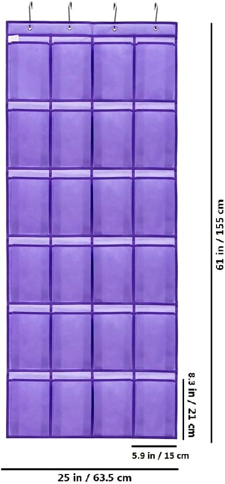 ANIZER Over The Door Hanging Shoe Organizer Shoe Rack Hanger 24 Large Fabric Pockets Holder with 4 Sturdy Hooks (PURPLE)