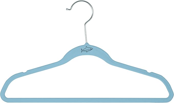 Simplify Kids 100 Pack Velvet Hangers with Shark Icon in Light Blue