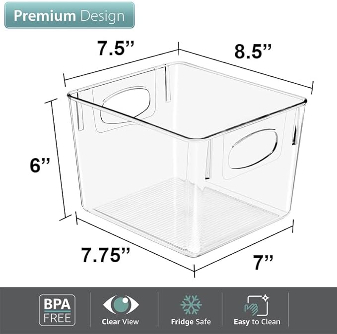 Sorbus Medium Clear Plastic Storage Bins for Shelves, Clothes, with Handle - Clear Storage Bins, Drawer, Shelf, Closet, Pantry, Fridge, Freezer Organizer Bins, Closet Organizers and Storage (4 pack)