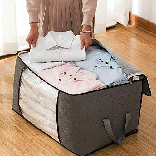 2 Pack Foldable Large Storage Bags 28 x 20 x 12 (L x W x H) inch for Comforter Quilt Blanket Clothes with Clear Window & Handles - Easy to Fit King Size Comforter Set - Closet Under Bed Organizer