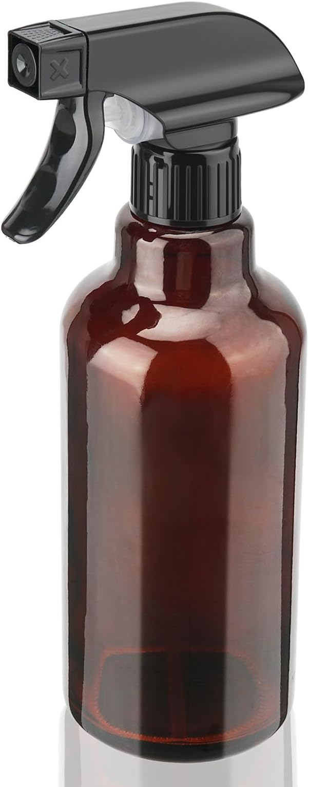 Glass Spray Bottles 16.9oz Empty Spray Bottle Mist/Stream Spraying Small Refillable Containers for Hair Care, Cleaning Solutions, Plants, Essential Oils 1 Pack (Brown-1, 16.9oz)