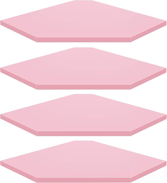 Homode Corner Shelf Wall Mount, Set of 4 Corner Floating Shelves, Wood Hanging Storage Shelving with Cord Hole, Wall Shelf Organizer for Bathroom Bedroom Living Room Office, Pink