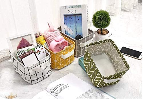Mini Storage Basket（Pack of 5）- Blend Storage Bins for Makeup, Book, Baby Toy,8x6x5.5 inch Home Decor Canvas Organizers Bag 8x6.3x5.1 inch