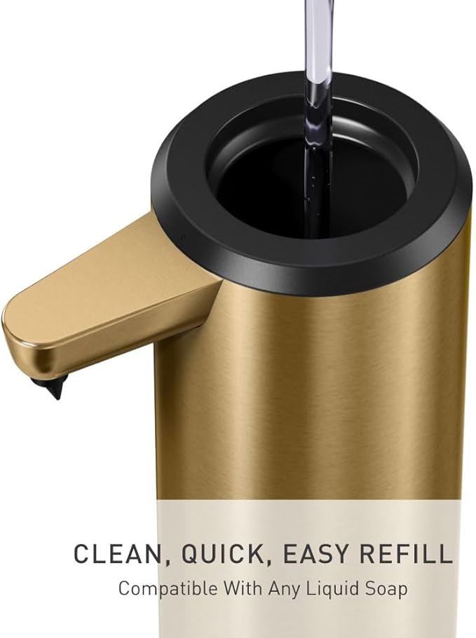 simplehuman 9 oz. Touch-Free Automatic Rechargeable Sensor Pump, Brass Stainless Steel, New