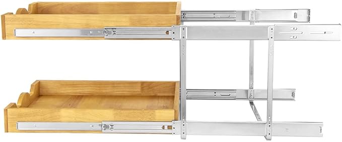 DINDON 2 Tier Pull Out Cabinet Organizer (11" W x 21" D) Double Tier Slide Out Wood Drawer Under Cabinet Storage And Organization